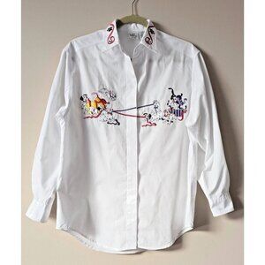 Vintage Disney Embroidered Mens Womens Unisex Shirt 101 Dalmatians White Size S